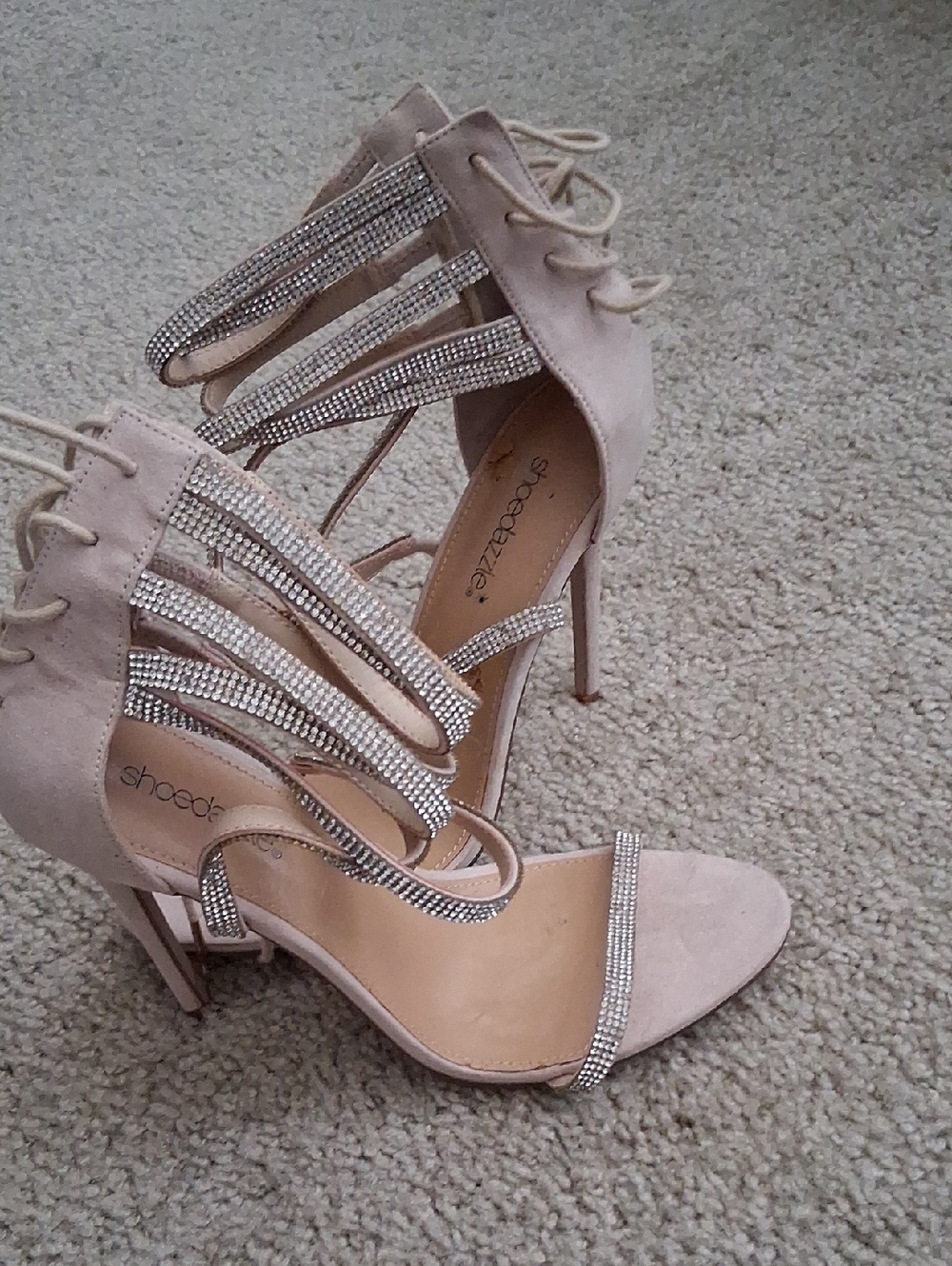 Shoe Dazzle Blush Crystal Lace-Up Stiletto Sandals
